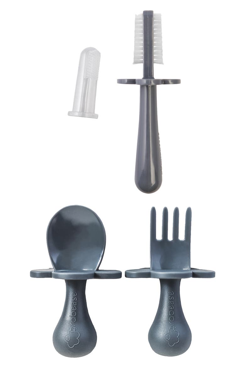Toothbrush, Fork & Spoon Set, Main, color, GRAY