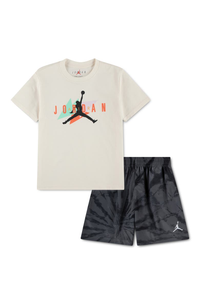 Kids' Graphic T-Shirt & Festival Tie Dye Shorts Set, Main, color, IRON GRAY
