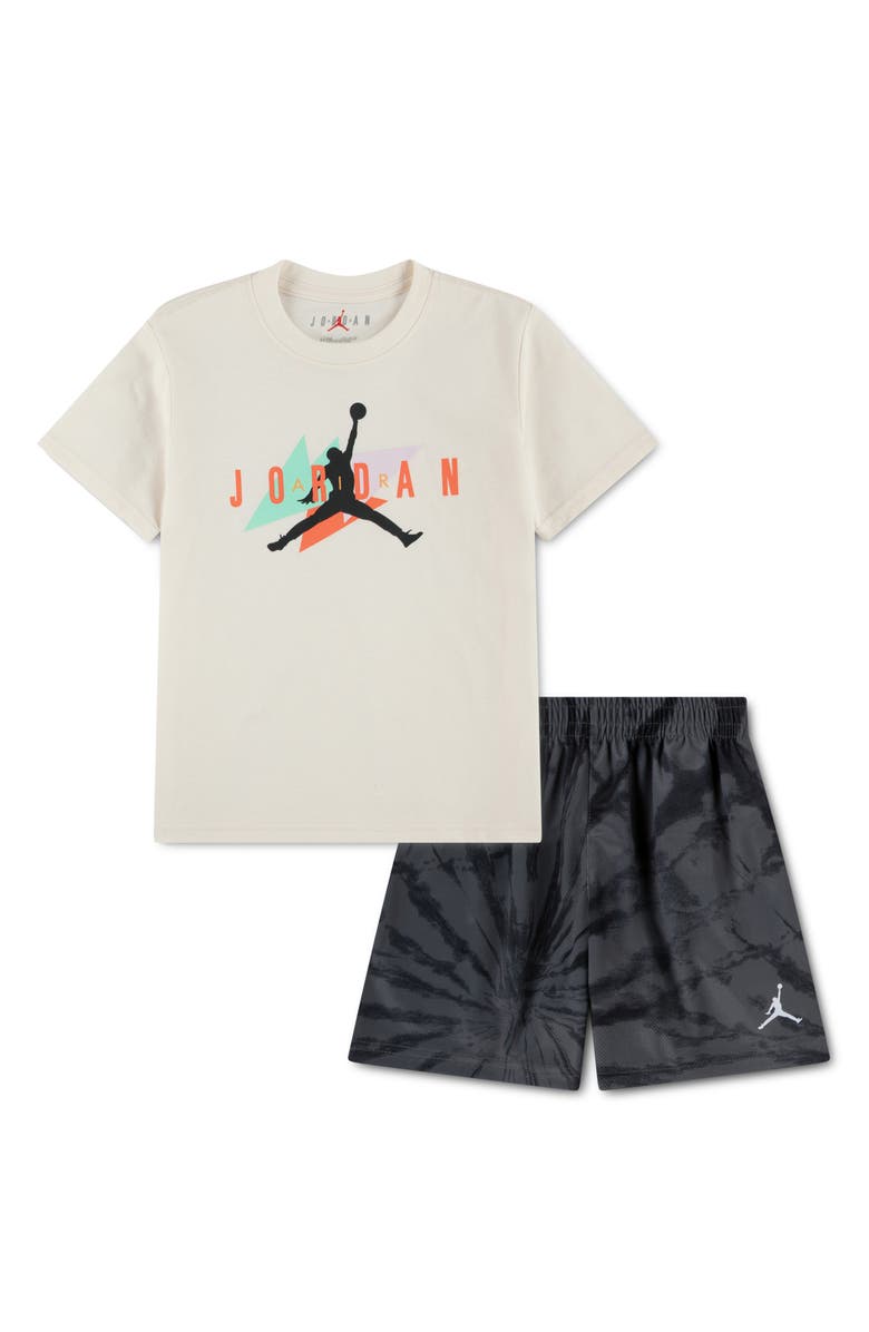 Jordan Kids' Graphic T-Shirt & Festival Tie Dye Shorts Set, Main, color, Iron Gray