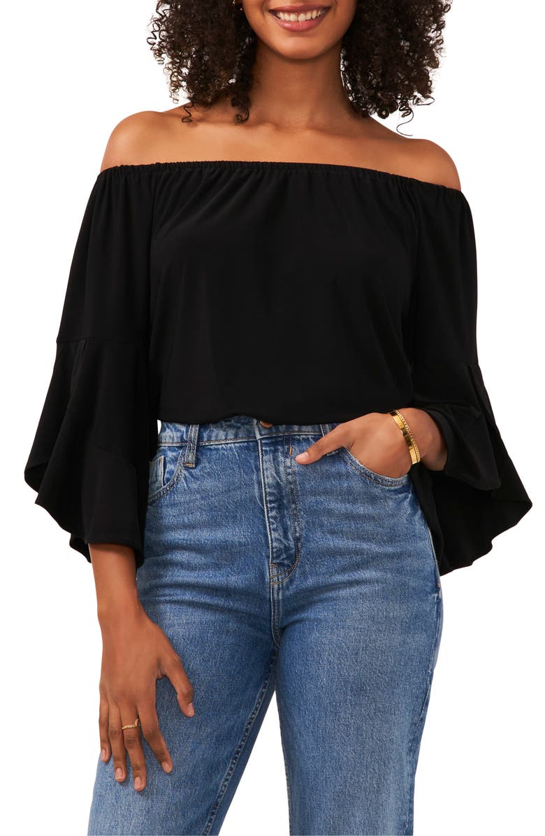 Vince Camuto Off the Shoulder Flutter Sleeve Top, Main, color, Rich Black