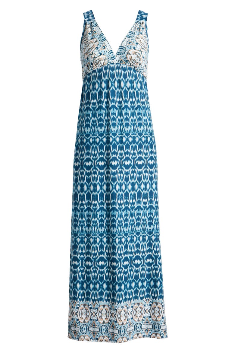 Border Print Sleeveless Jersey Maxi Dress, Alternate, color, TEAL