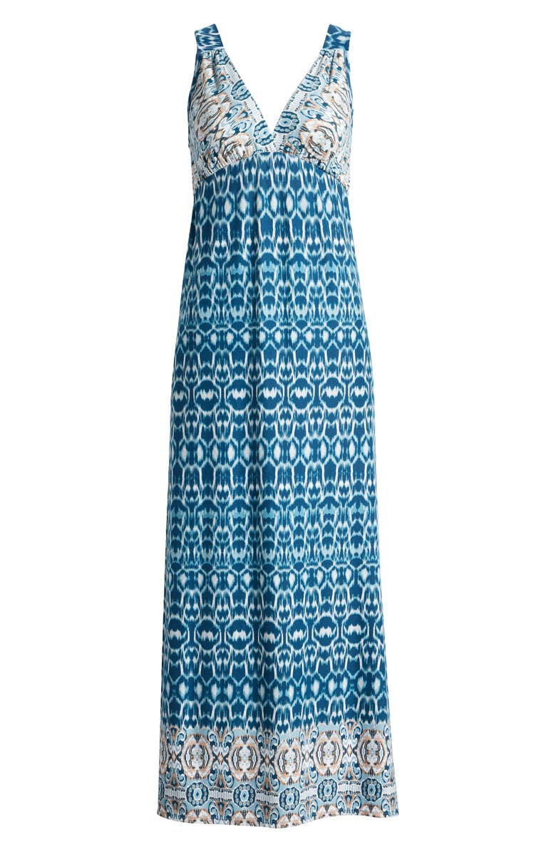 Loveappella Border Print Sleeveless Jersey Maxi Dress, Alternate, color, Teal