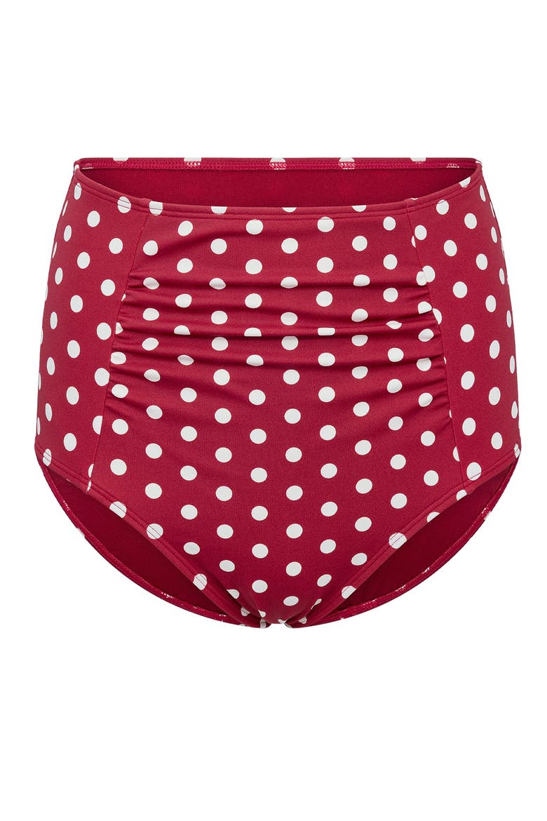 Shelbie Swimwear High-Waist Bikini Bottom, Alternate, color, Dot red