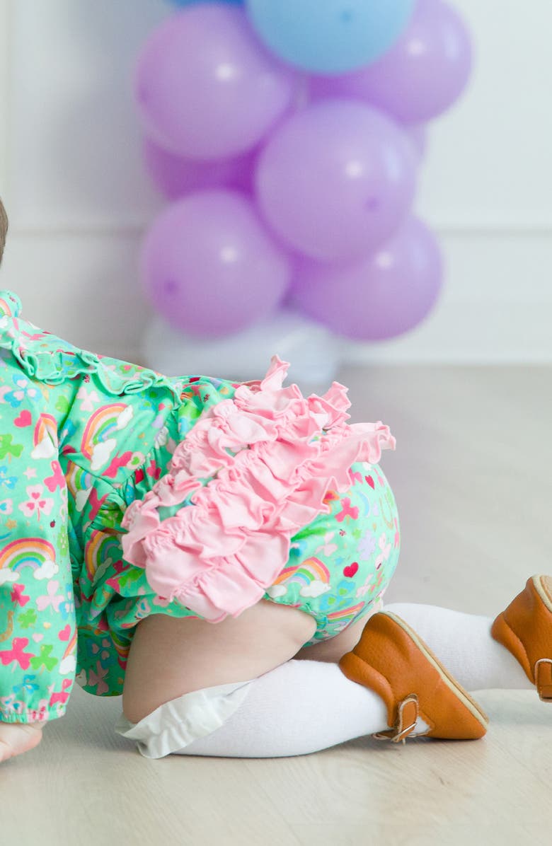 RuffleButts Lucky Day Clover Print Cotton Skirted Bodysuit, Alternate, color, 