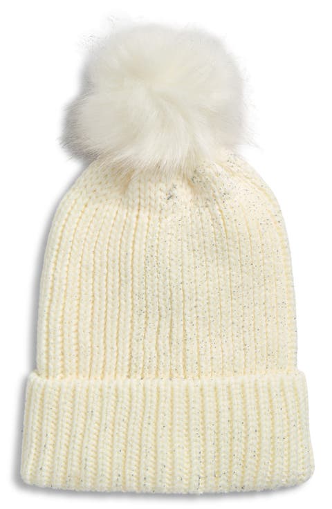 Faux Fur Pom Sparkle Beanie