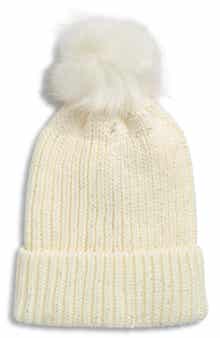 Tasha Faux Fur Pom Sparkle Beanie