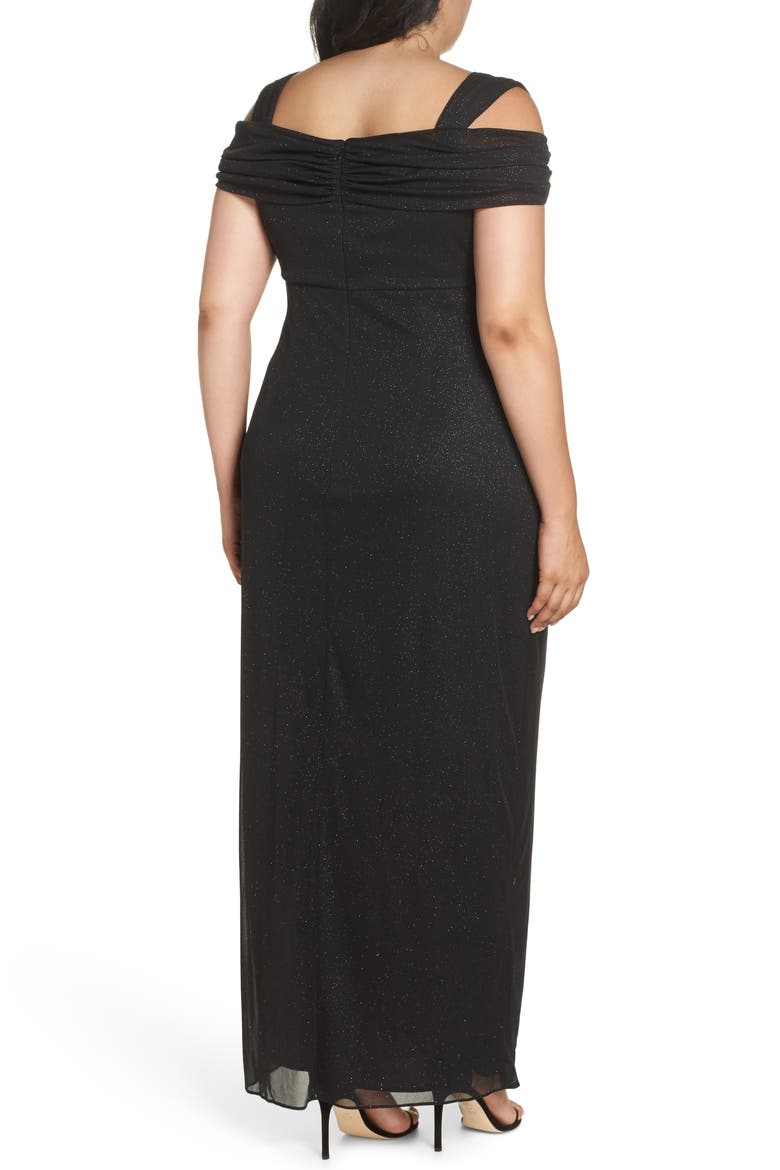 Cold Shoulder Glitter Column Gown, Alternate, color, BLACK