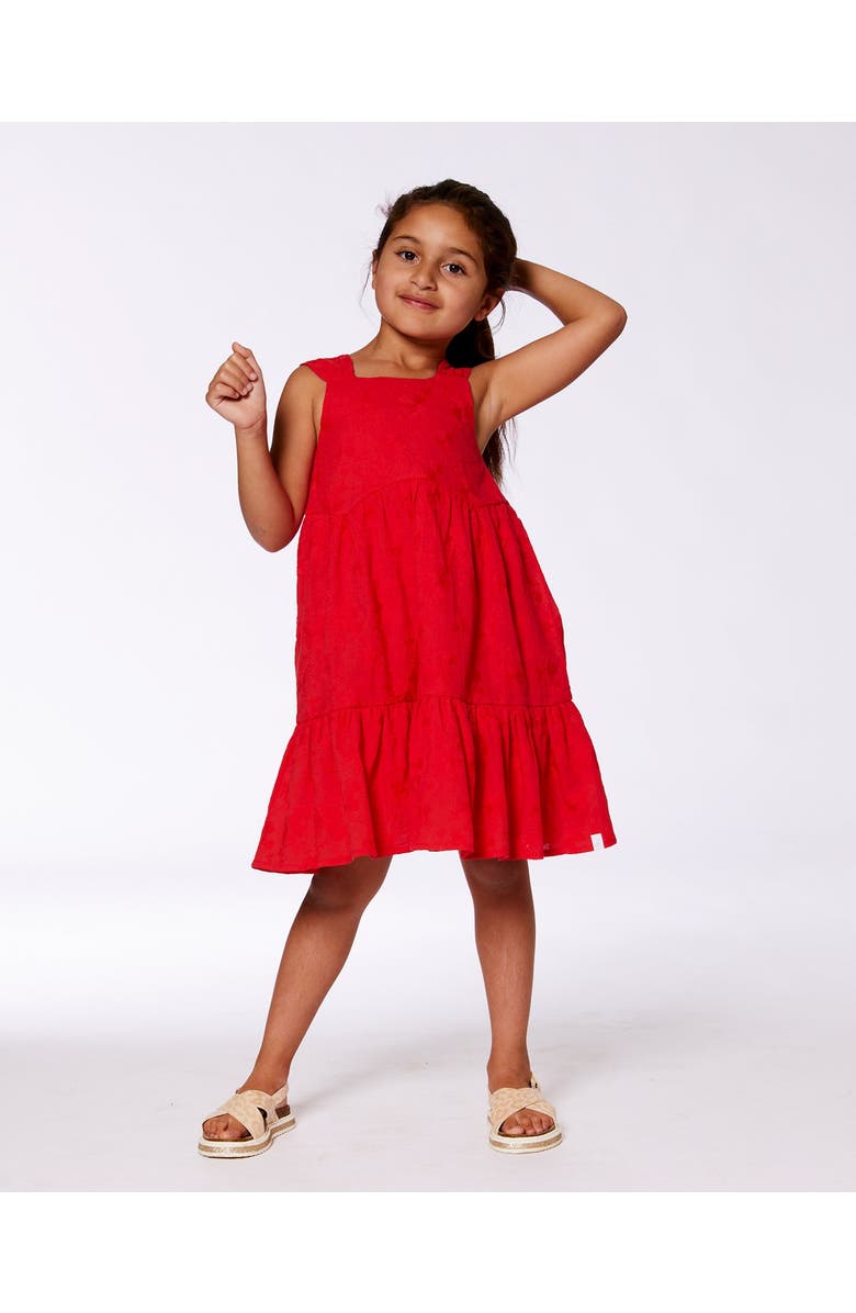 Deux par Deux Little Girl's Multi-Tiered Eyelet Dress Red, Alternate, color, 