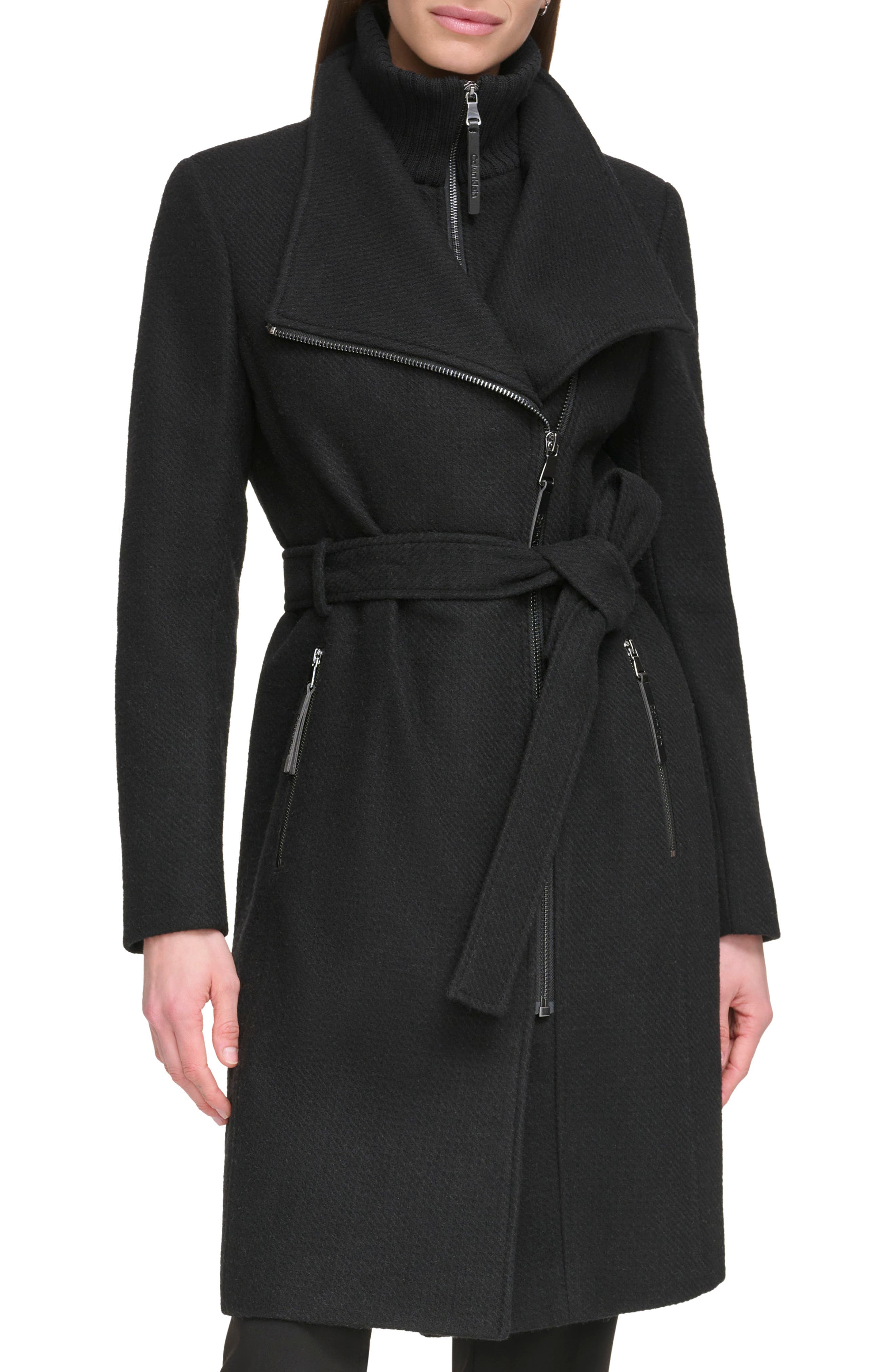 Calvin Klein Angled Zip Twill Coat