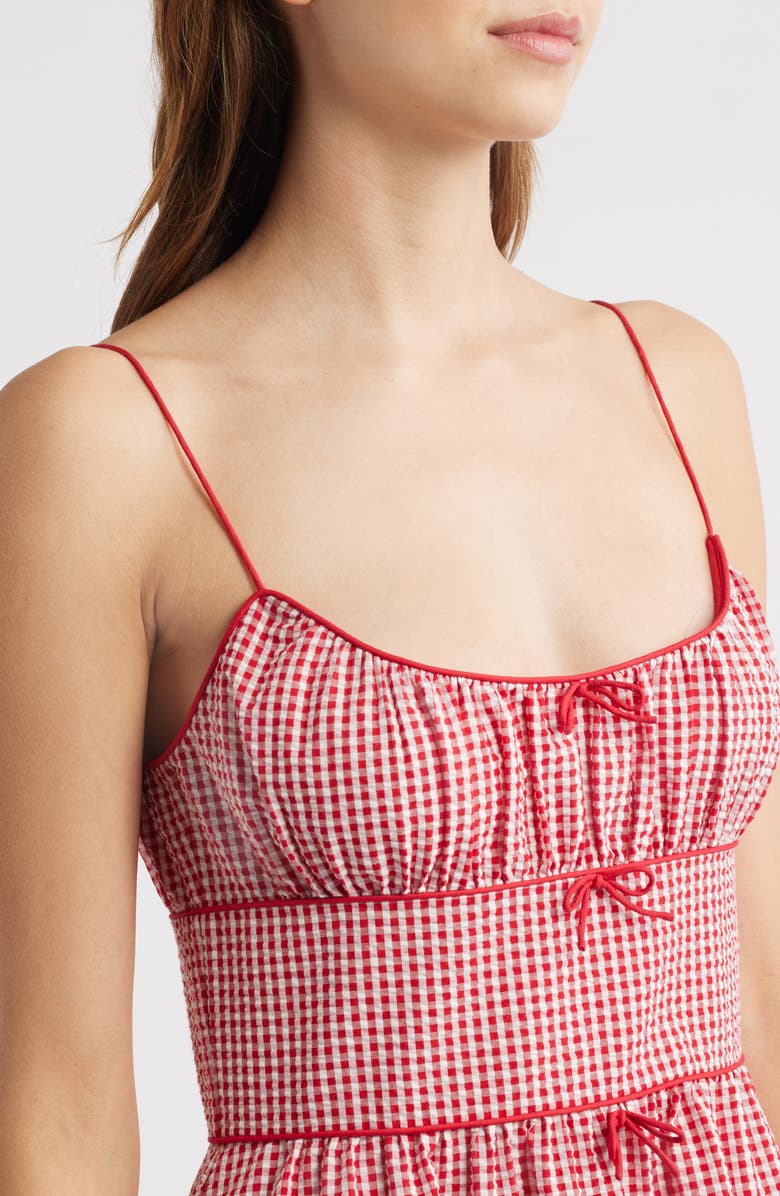 DÔEN Belline Check Midi Dress, Alternate, color, Rouge La Maddalena Gingham