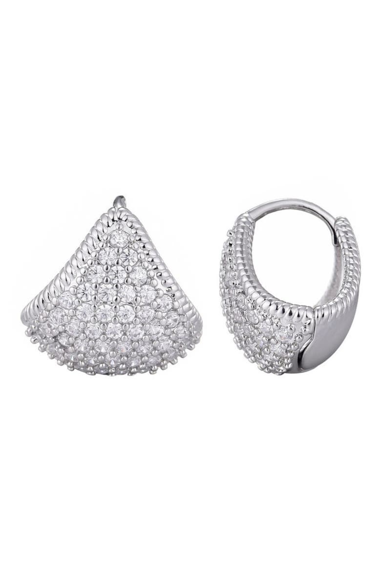 Cubic Zirconia Purse Huggie Hoop Earrings, Main, color, SILVER