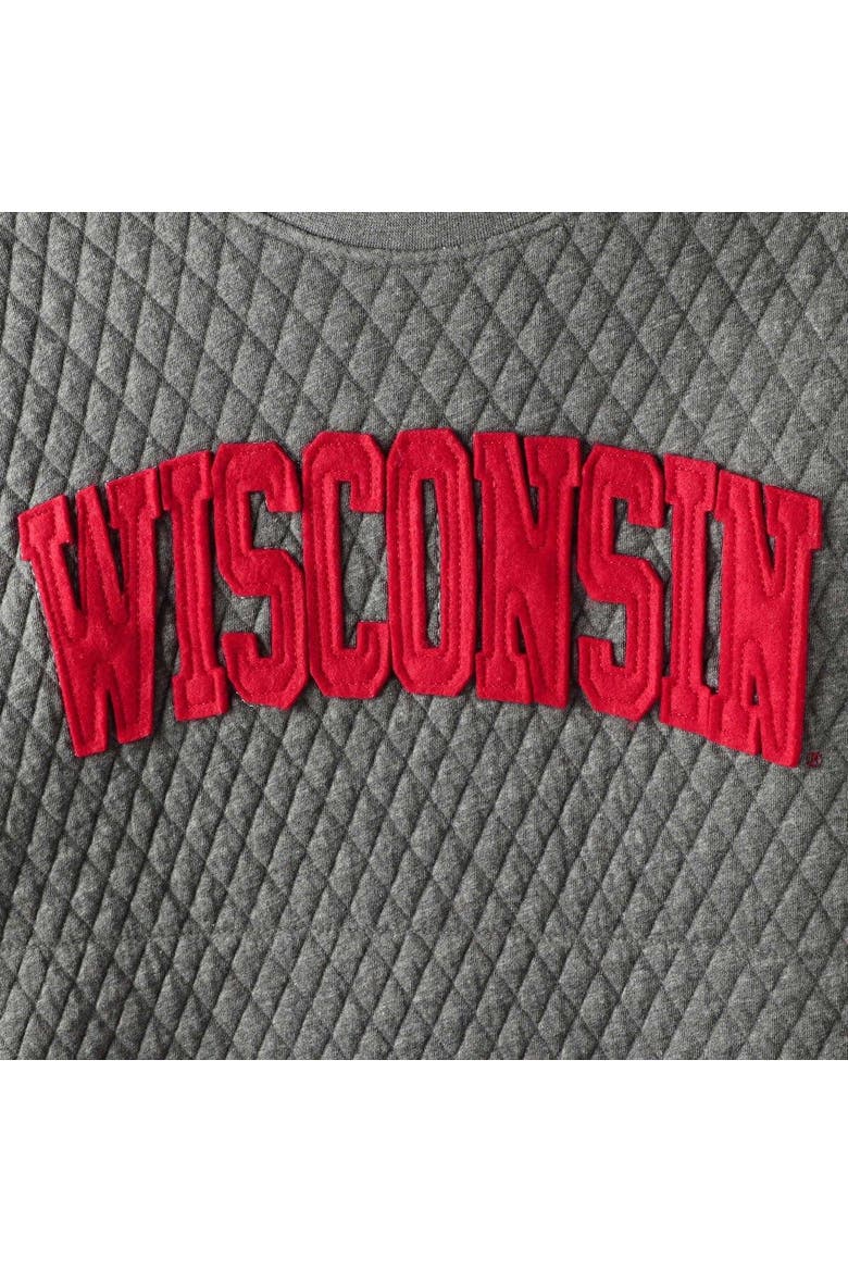 Women's Pressbox Heather Charcoal Wisconsin Badgers Moose Quilted Pullover Sweatshirt, Alternate, color, Heather Gray