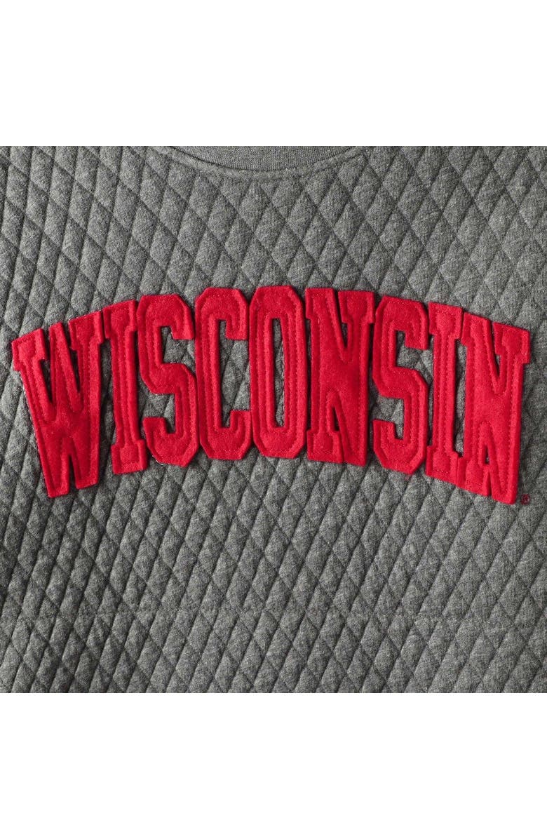 PRESSBOX Women's Pressbox Heather Charcoal Wisconsin Badgers Moose Quilted Pullover Sweatshirt, Alternate, color, Heather Gray