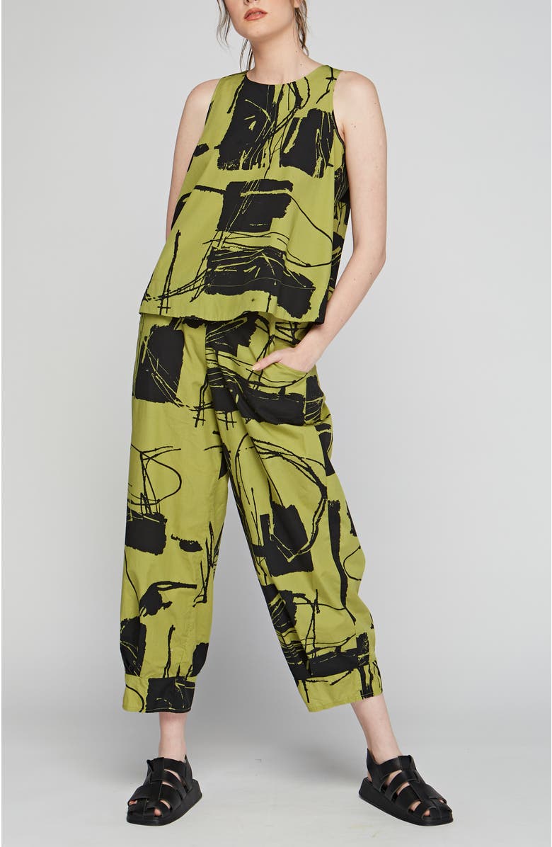 LUUKAA Echo Printed Poplin Pants, Alternate, color, Lime