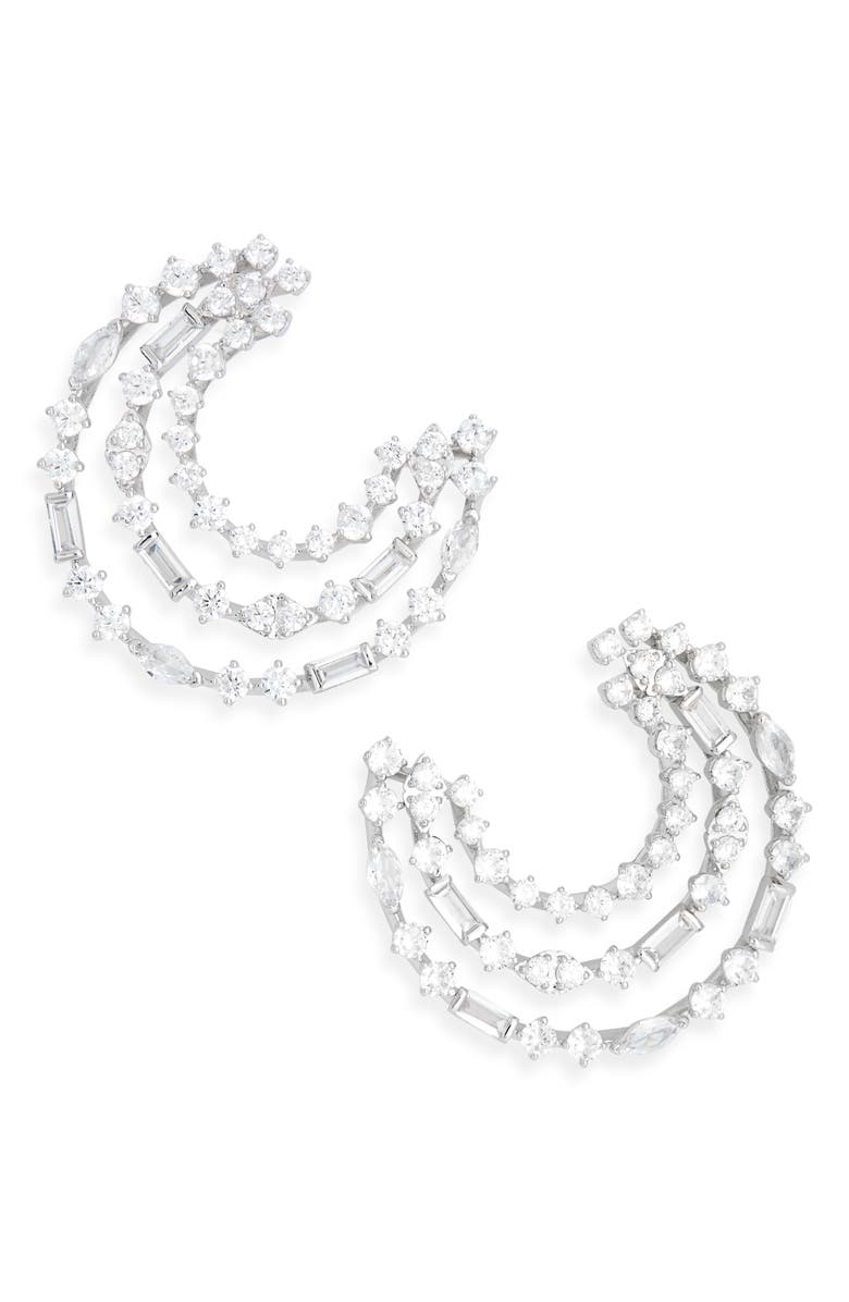 Nadri Cubic Zirconia Frontal Hoop Earrings, Main, color, Rhodium