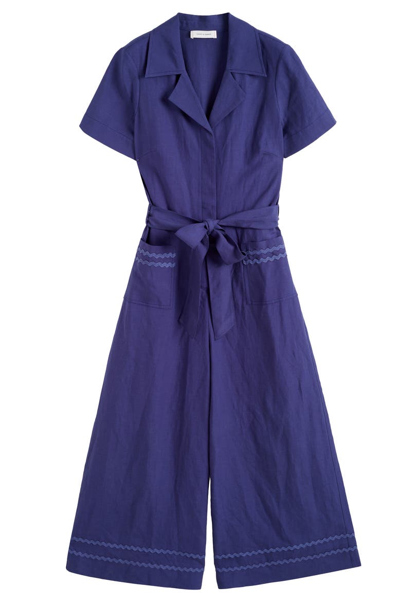Linen Blend La Mer Jumpsuit, Alternate, color, Admiral Blue