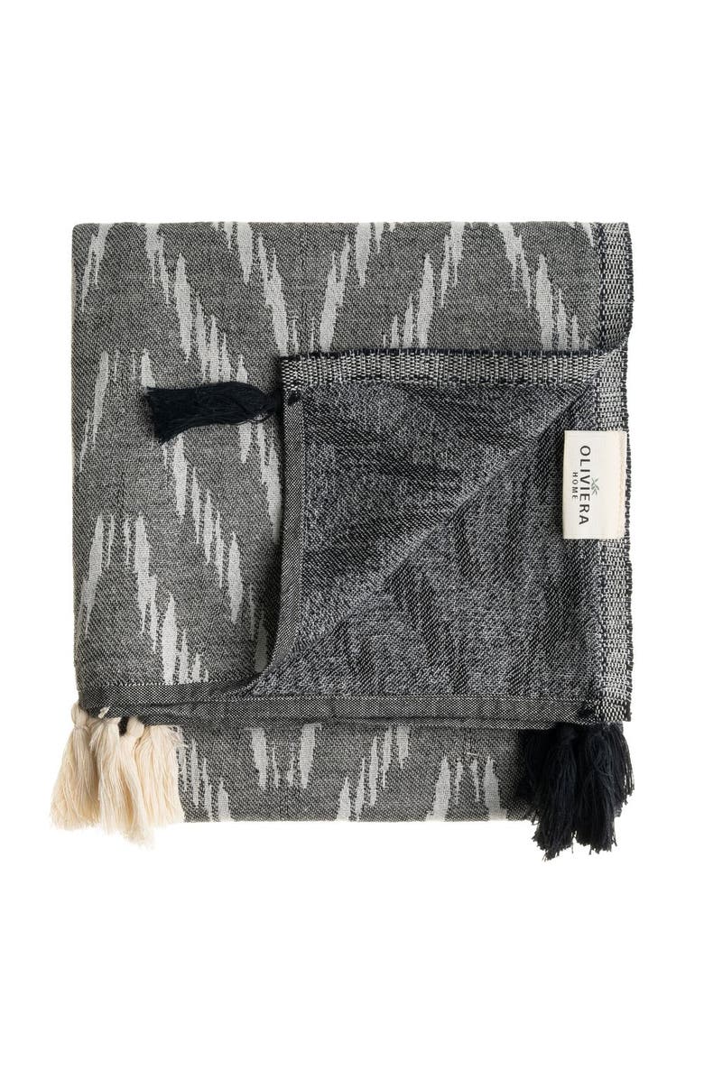 Oliviera Home Chevron Loom Turkish Cotton Towel & Throw, Alternate, color, Black