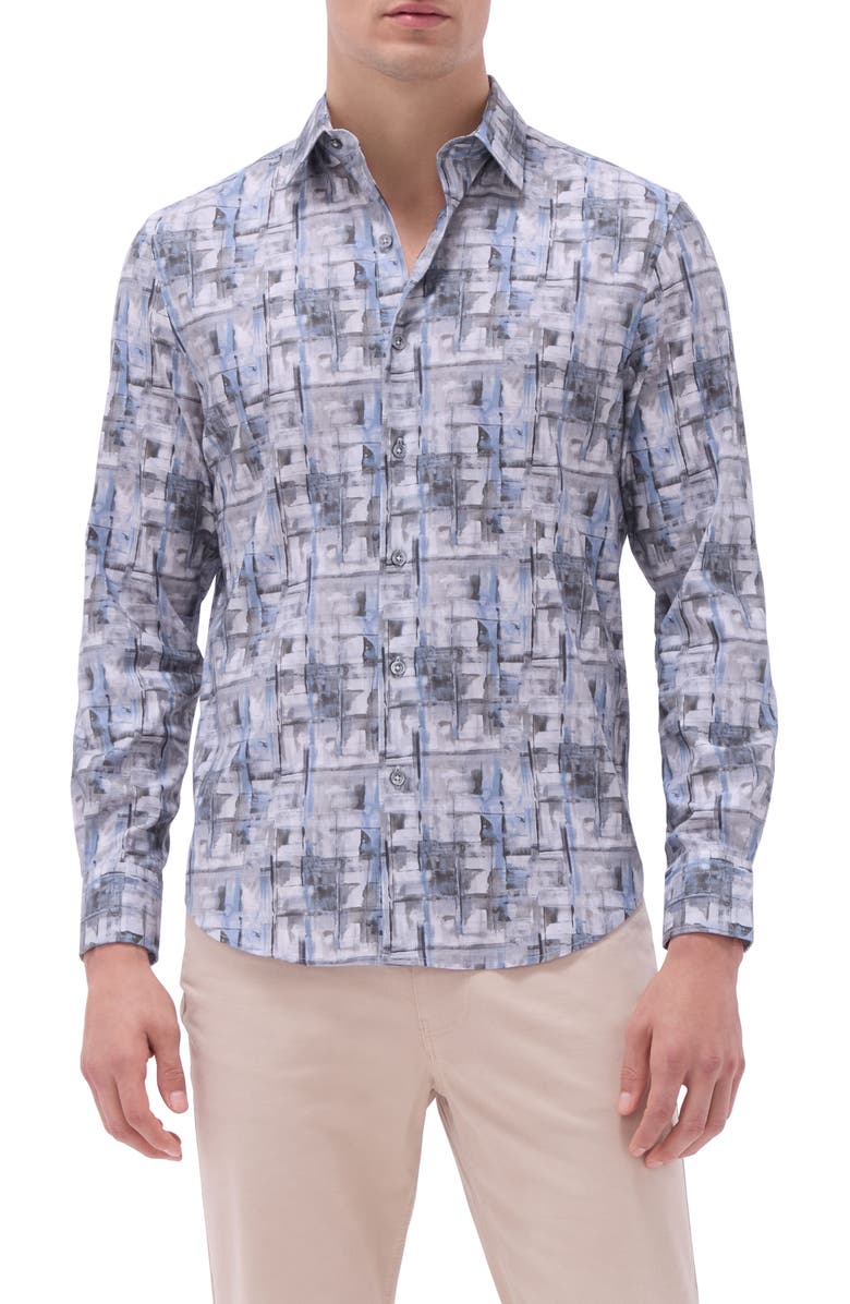 Bugatchi Julian Shaped Fit Stretch Cotton Button-Up Shirt, Main, color, Zinc