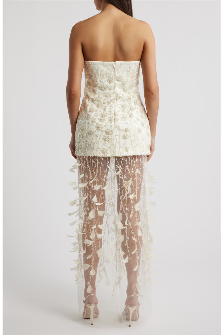 Salma Bead & Feather Strapless Gown, Alternate, color, CREAM