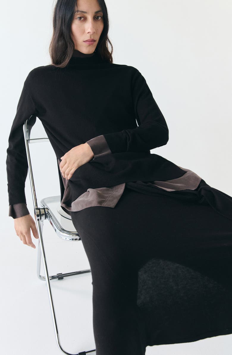 MANGO Knotted Knit Midi Skirt, Alternate, color, Black