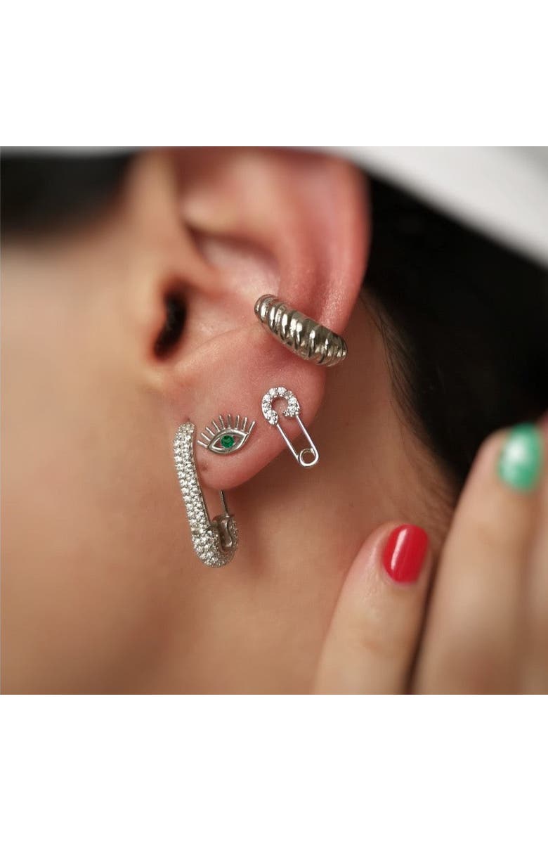 Spero London Emerald Color Eye Stud Earring Sterling Silver, Alternate, color, Silver