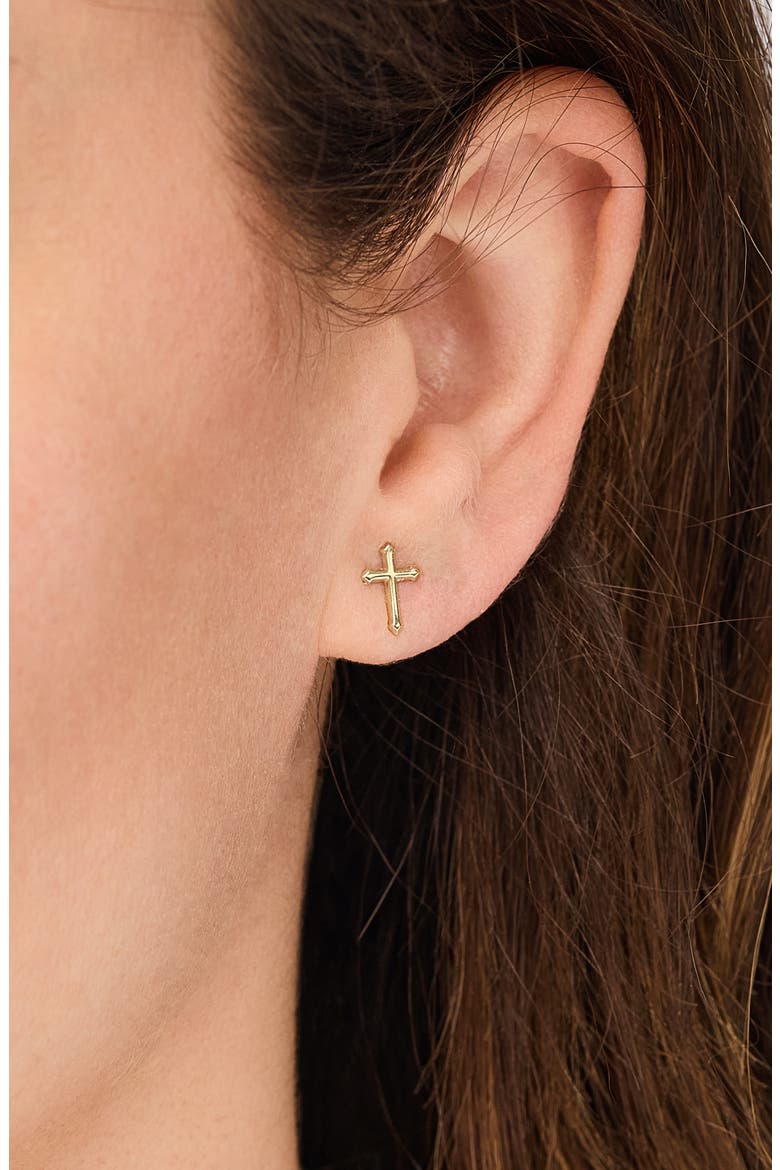 14K Gold Cross Stud Earrings, Alternate, color, 14K YELLOW GOLD