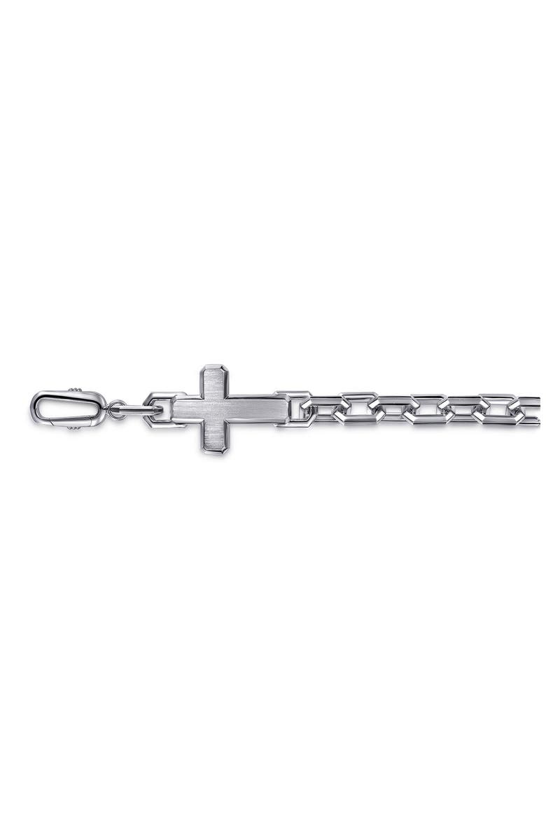 Men's Sterling Silver Cross Link Bracelet, Alternate, color, STERLING SILVER