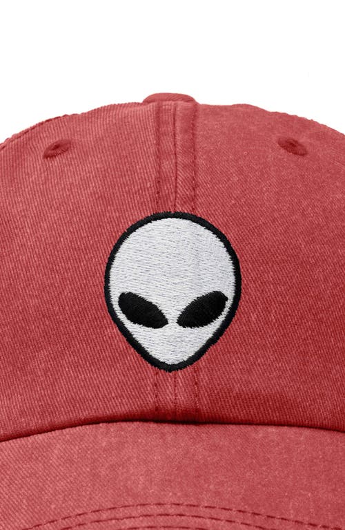 Dalix Alien Embroidered Classic Dad Cap In Washed Red