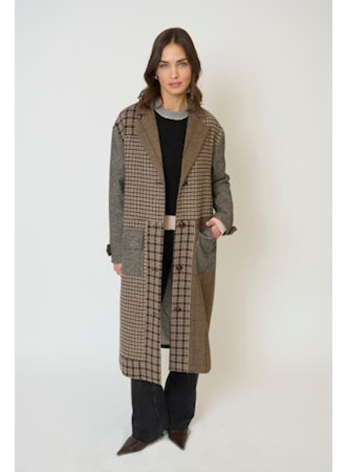 Central Park West Raven Patchwork Long Coat In Brown
