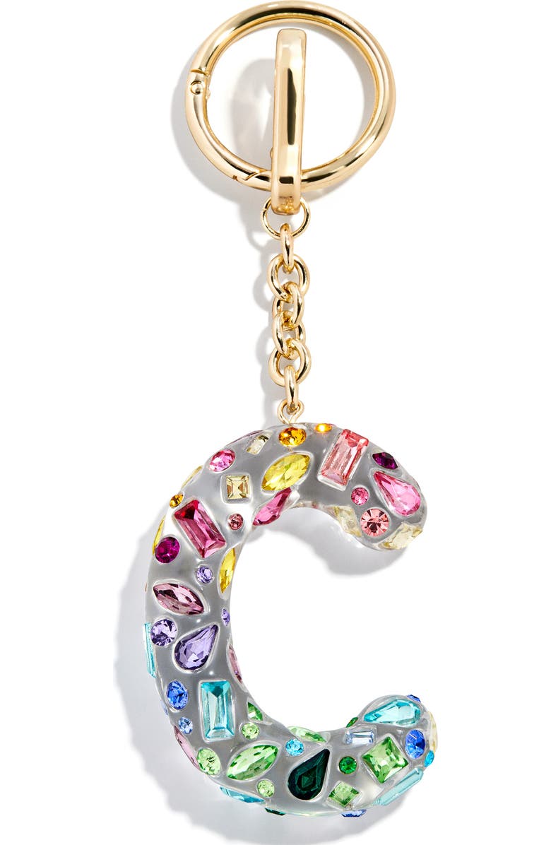 BaubleBar Crystal Initial Key Ring Bag Charm, Main, color, Clear Multi - C