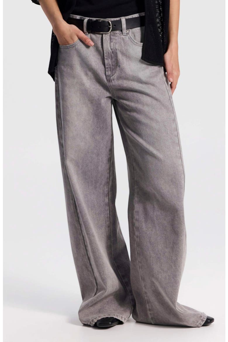Mid-Rise Extra Wide-Leg Jeans with Raw Edge, Main, color, Grey Denim