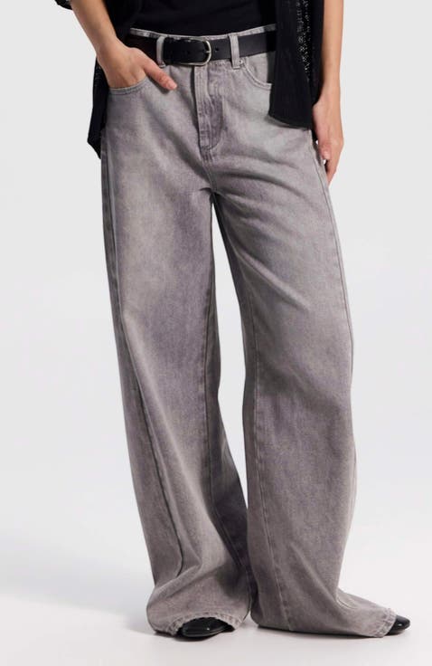 Mid-Rise Extra Wide-Leg Jeans with Raw Edge