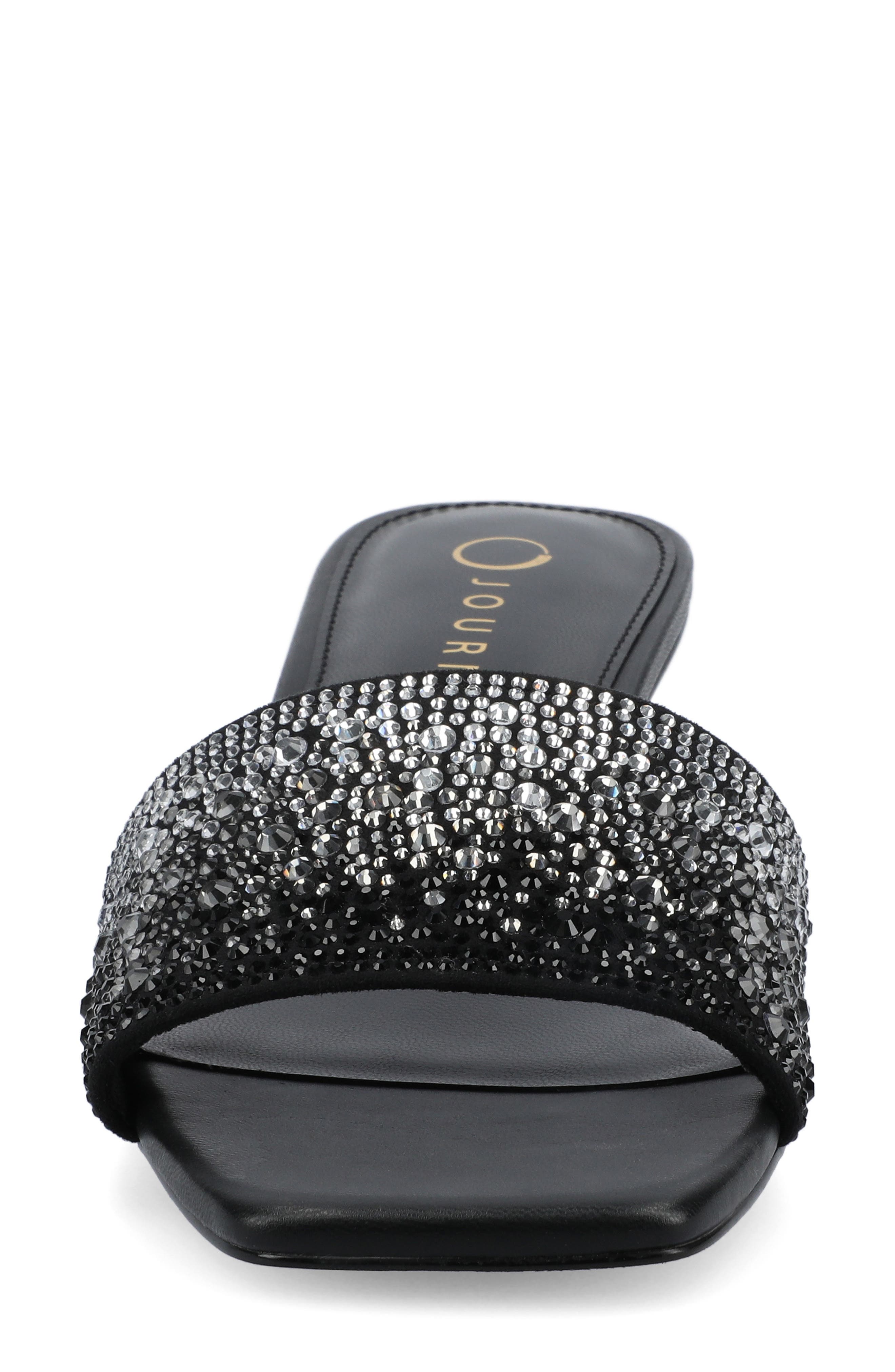 Journee Collection Flora Crystal Embellished Slide Sandal, Alternate, color, Black
