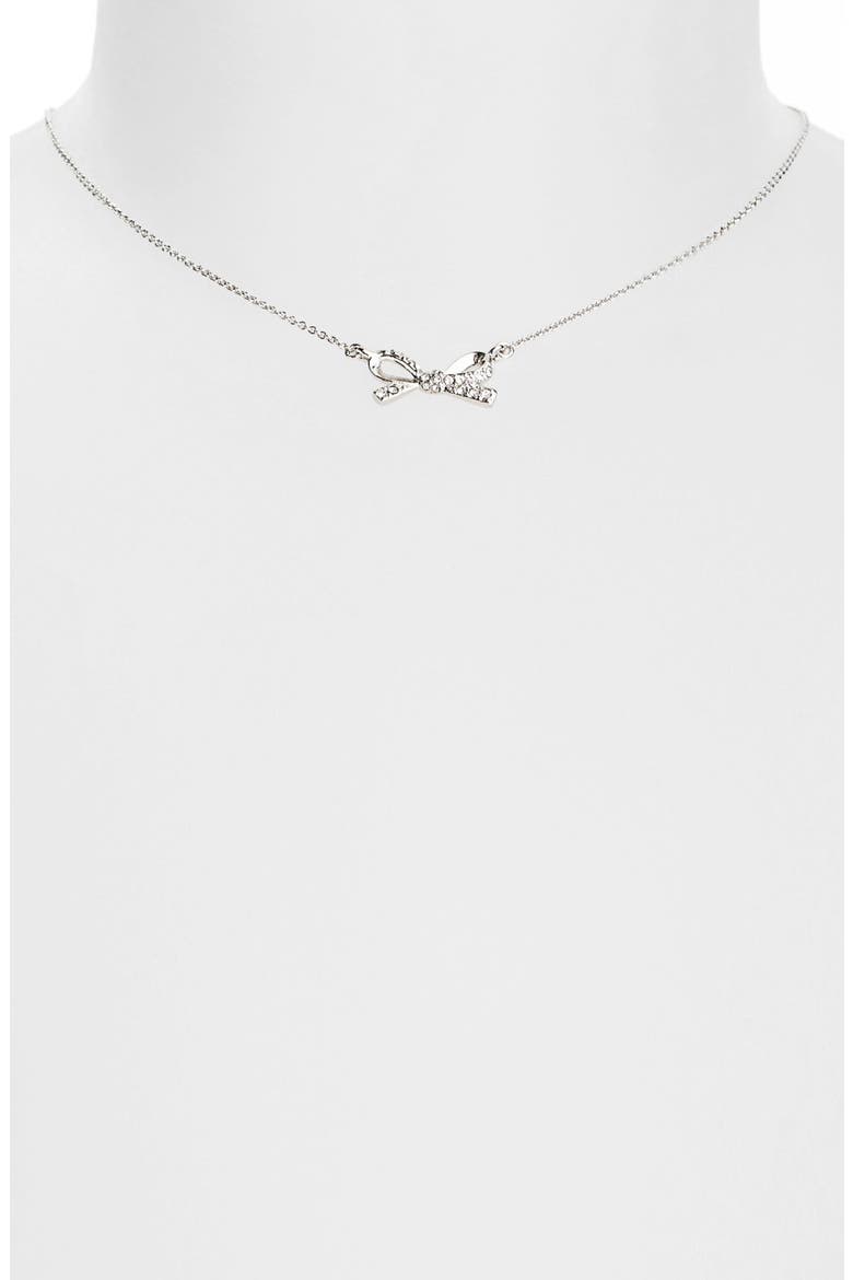 'skinny mini' pavé bow pendant necklace, Alternate, color, SILVER/ CLEAR
