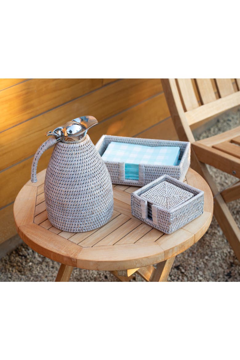 Rattan Square Coaster Set - 7 Piece, Alternate, color, White Wash