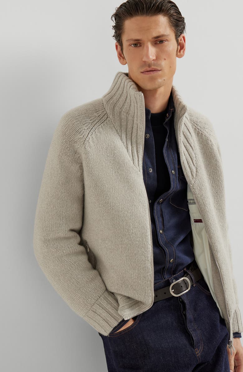 Brunello Cucinelli Knit jacket with padding, Alternate, color, Salt