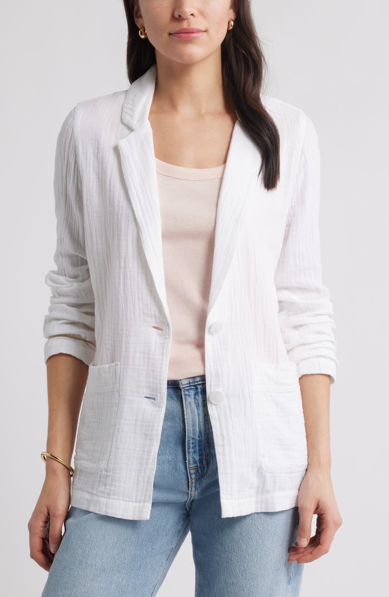 Caslon<sup>®</sup> Cotton Gauze Blazer, Main, color, White