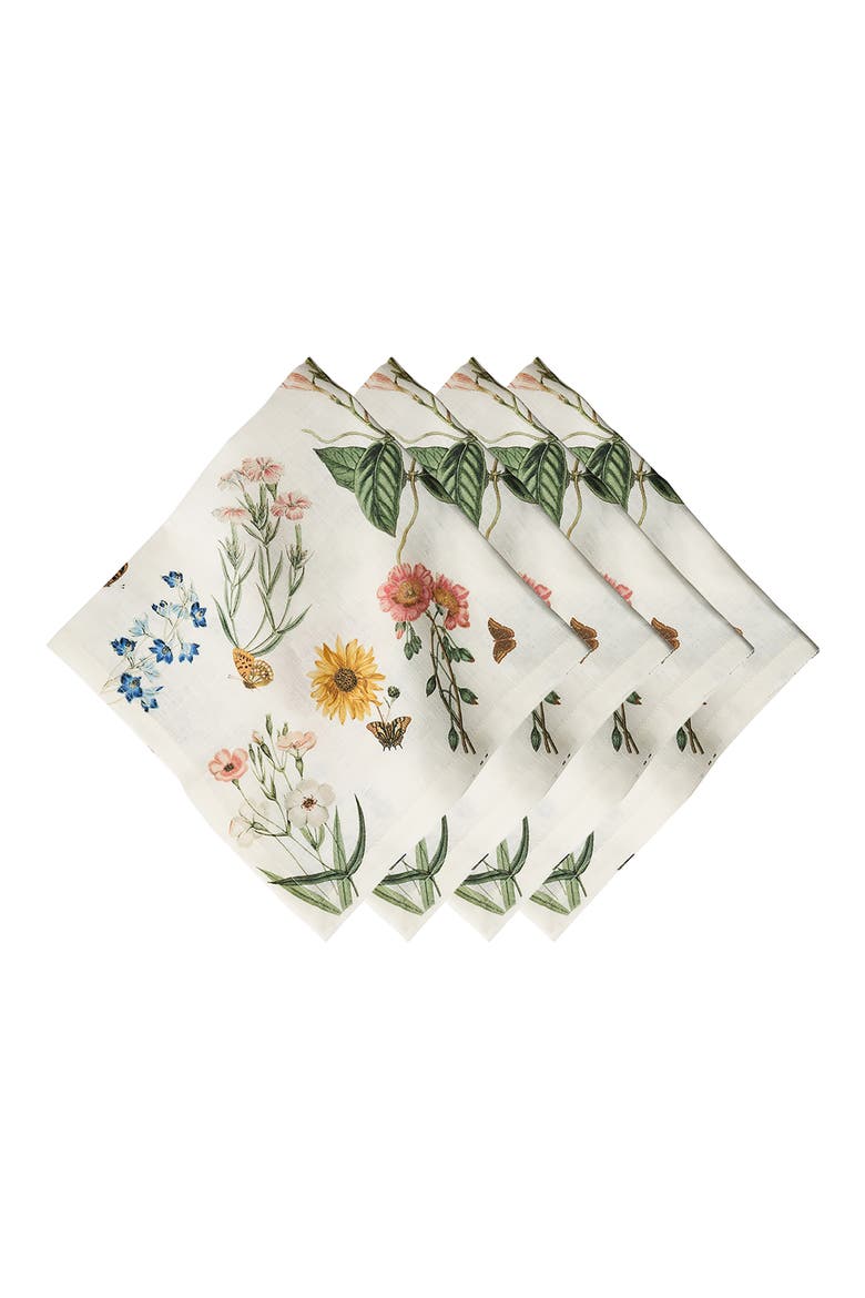Floral Garden Set of 4 Linen Napkins, Main, color, MULTI