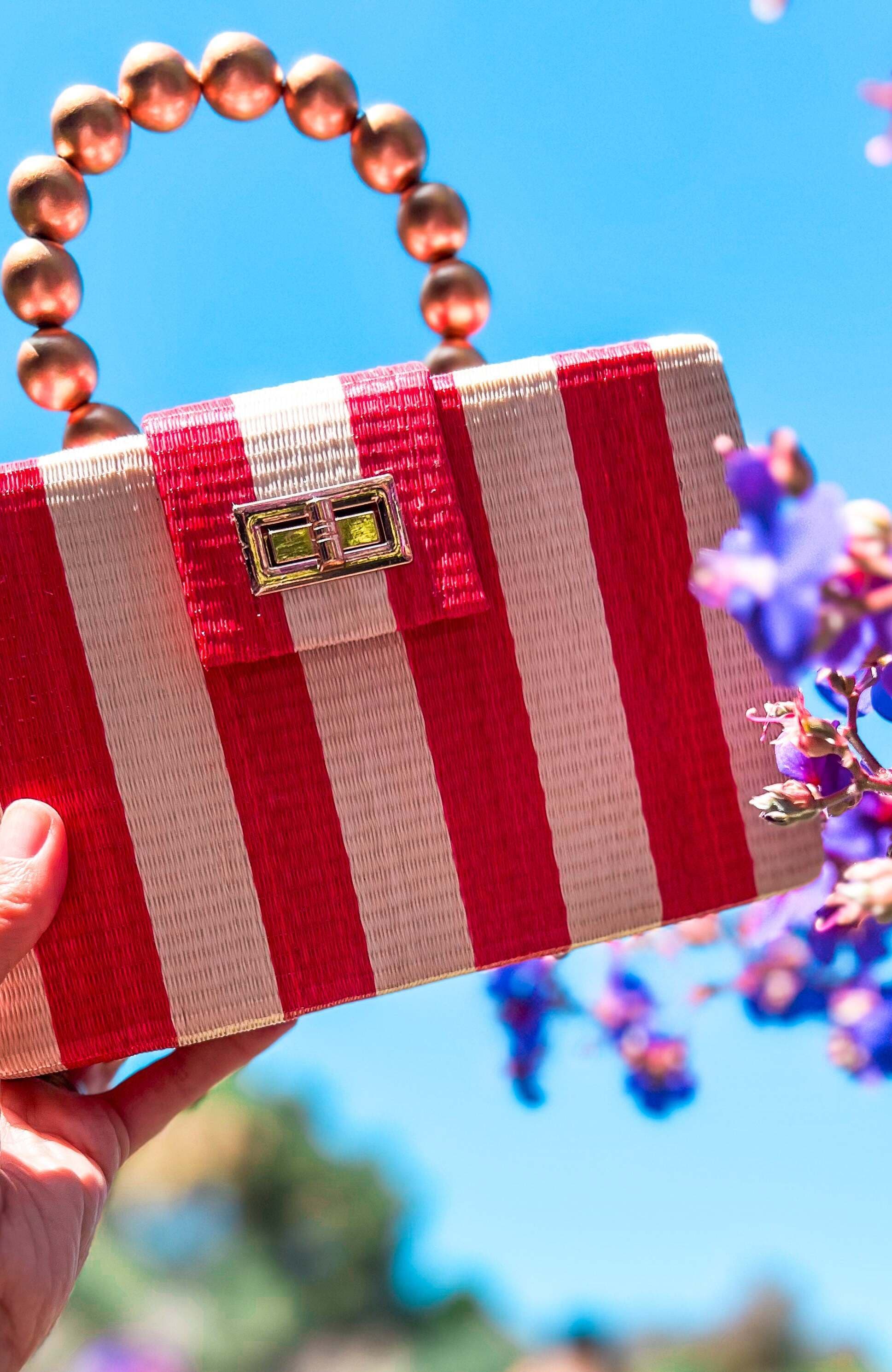 Soli & Sun THE LOUISA Woven Straw Clutch Bag, Alternate, color, Red & Cream