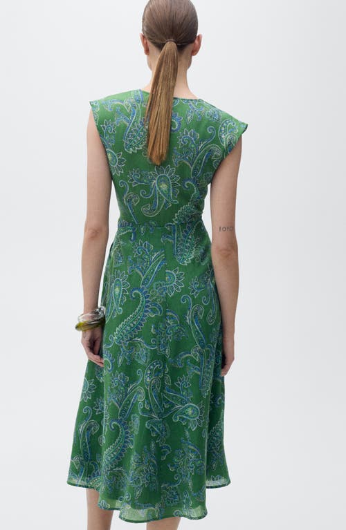 Mango Paisley Print Midi Dress In Green