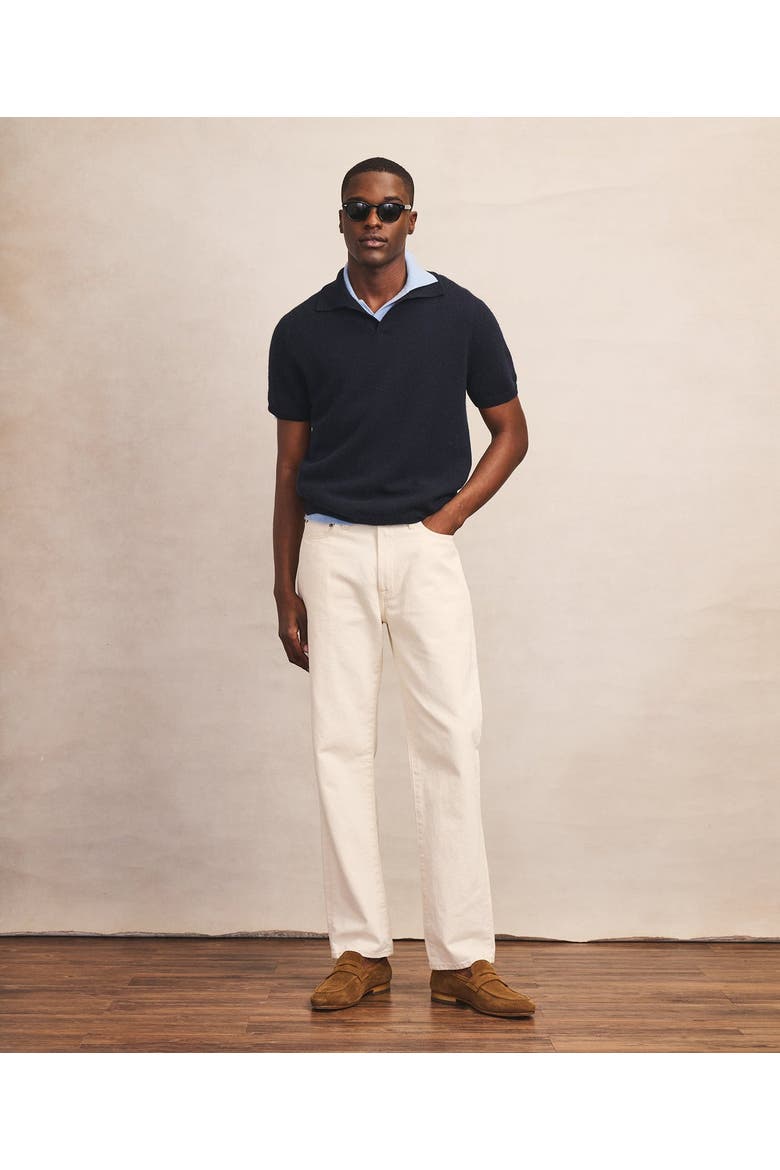 Lightweight Cashmere Short Sleeve Polo, Alternate, color, Navy