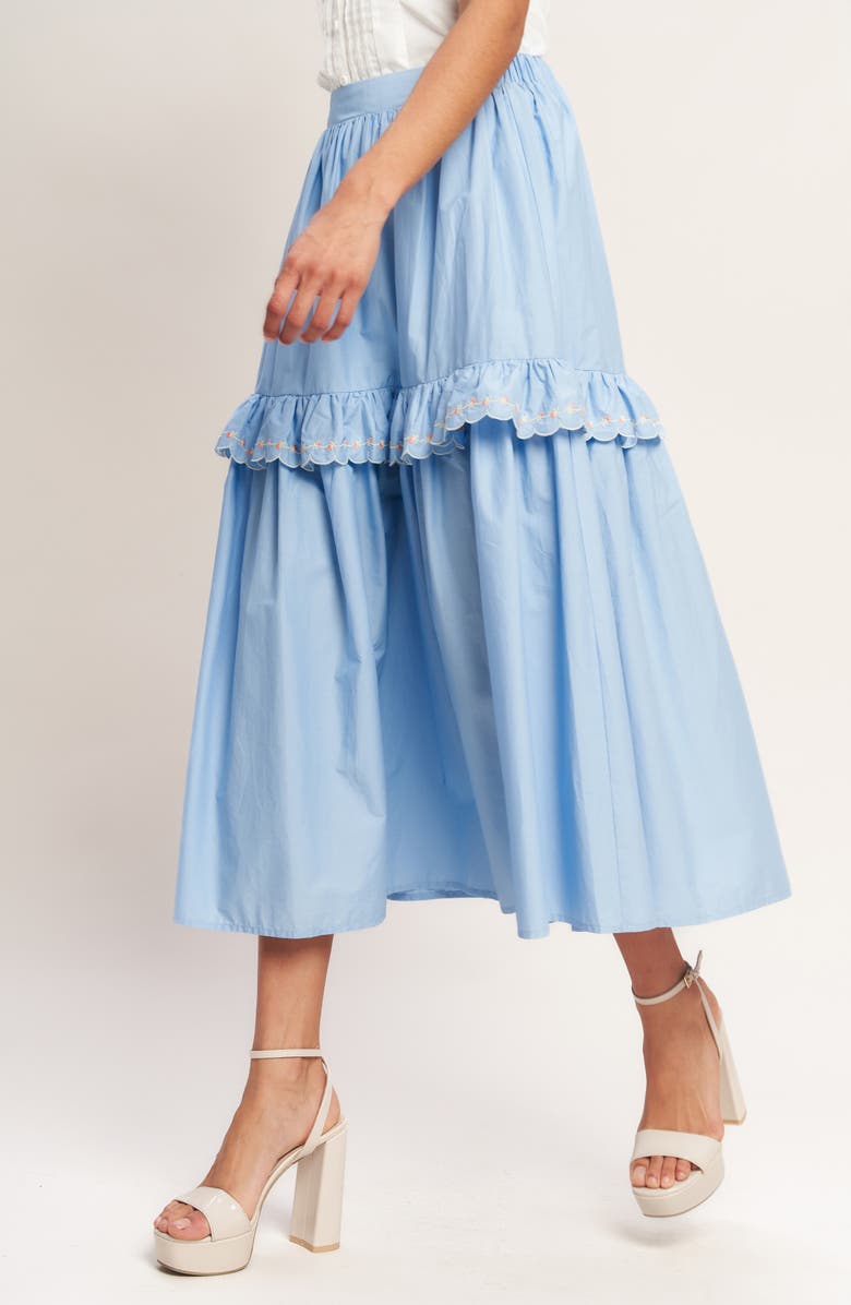 FLYING TOMATO Embroidered Midi Skirt, Alternate, color, Light Blue