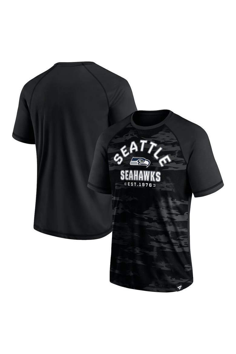 Men's Fanatics Branded Seattle Seahawks Blackout Hail Mary Raglan T-Shirt, Main, color, Black