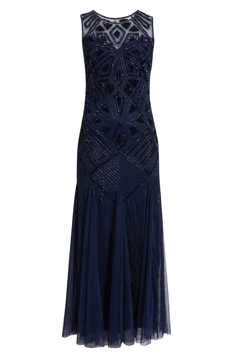 Pisarro Nights Geometric Beaded Sleeveless Gown, Alternate, color, Navy