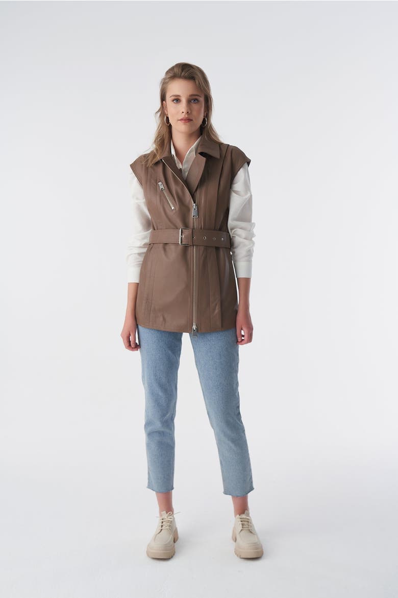Stephanie Leather Vest, Main, color, Mocha Brown