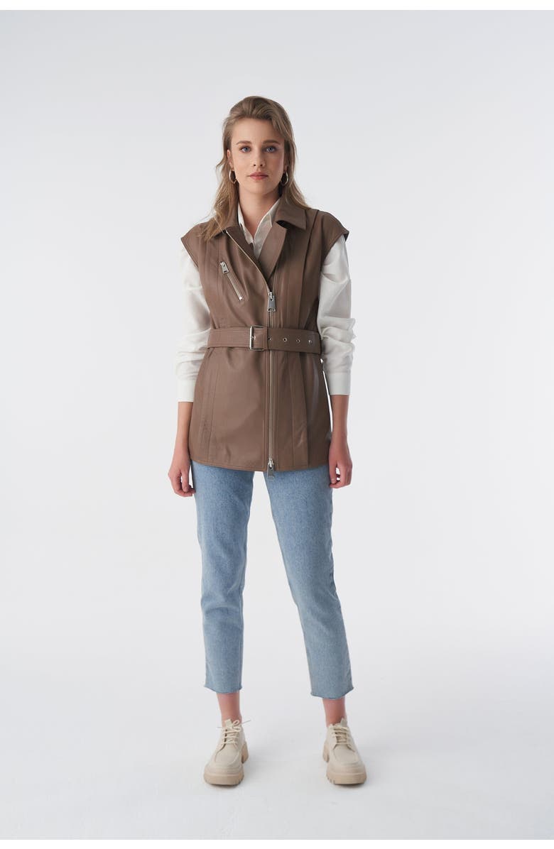 Furniq UK Stephanie Leather Vest, Main, color, Mocha Brown