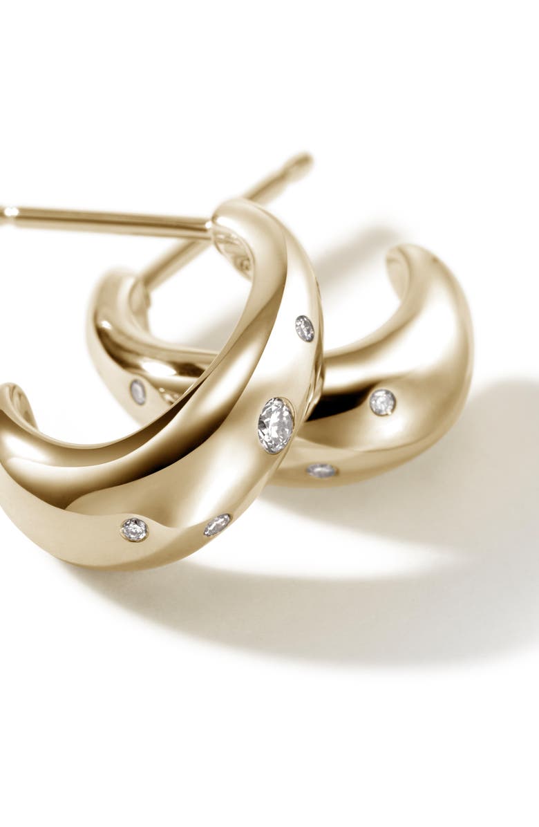 John Hardy Surf 14K Gold Scattered Diamond Hoop Earrings, 15mm, Alternate, color, Gold