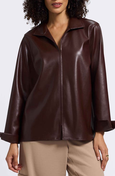 Agnes Faux Leather Long Sleeve Popover Top