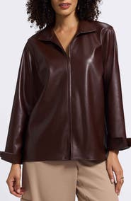 Foxcroft Agnes Faux Leather Long Sleeve Popover Top