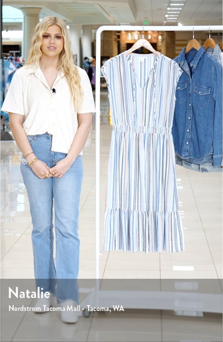 Stripe Tiered Linen Blend Midi Dress, sales video thumbnail